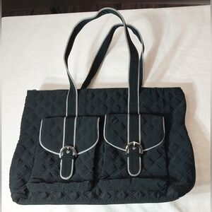 VERA BRADLEY Black Quilted Microfiber  Travel Tote Shoulder Bag  Purse Retired